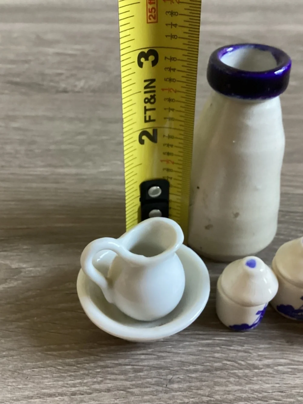 Dollhouse Miniatures Lot Ceramic Pottery Blue & White Delft Canisters Pitcher